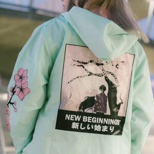VALENZA mint green cherry blossom New Beginnings anime windbreaker jacket unisex